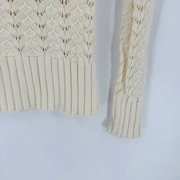 Guess Jeans Y2K Cream Crochet Knit Sweater Small Deep V-Neck Long Sleeve Retro - Picture 5 of 7